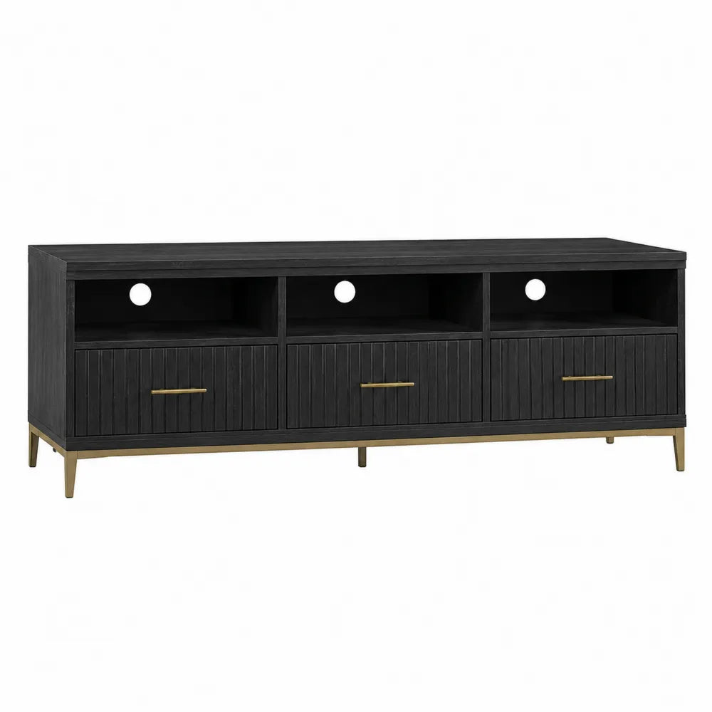 Mueble de TV de madera MDF y acero negro dorado 180x40x50 cm