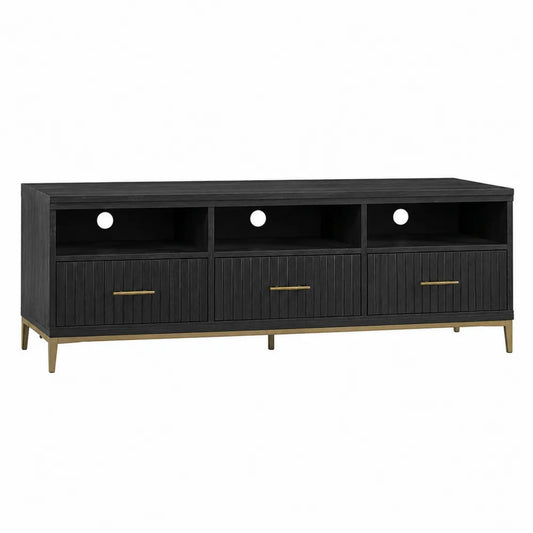 Mueble de TV de madera MDF y acero negro dorado 180x40x50 cm