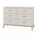 Cómoda de MDF y acero con 6 cajones blancos y tiradores dorados