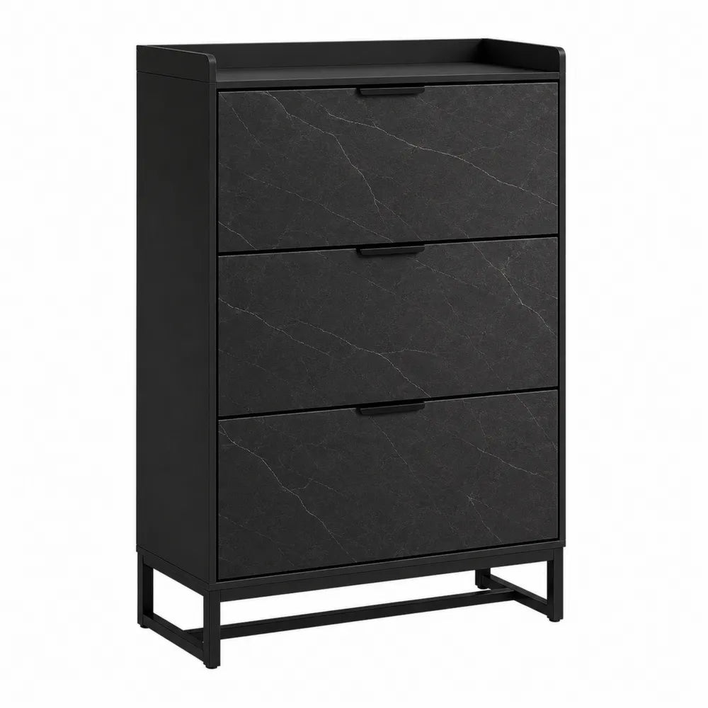Zapatero de 3 cajones negro 105x75x24 cm madera contrachapada y metal