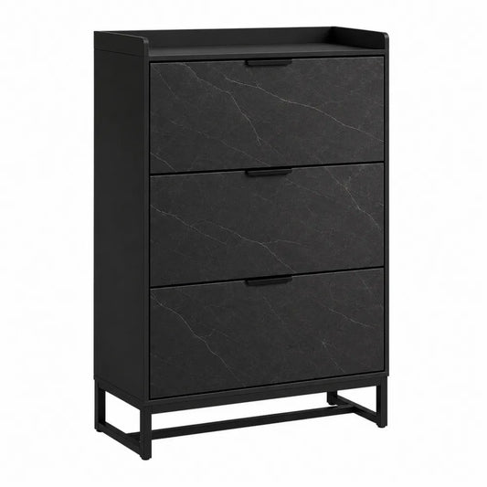 Zapatero de 3 cajones negro 105x75x24 cm madera contrachapada y metal