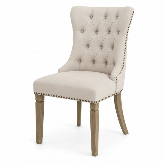 Silla de Comedor Beige de Poliéster y Roble