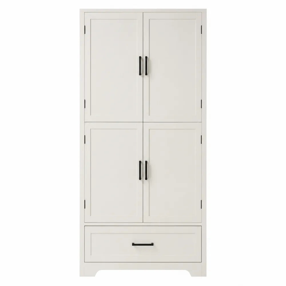 Armario alto de madera con 4 puertas y 1 cajón en blanco