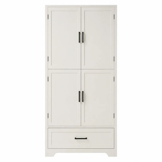 Armario alto de madera con 4 puertas y 1 cajón en blanco