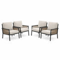 Set de 4 sillones de aluminio y cuerda color crema