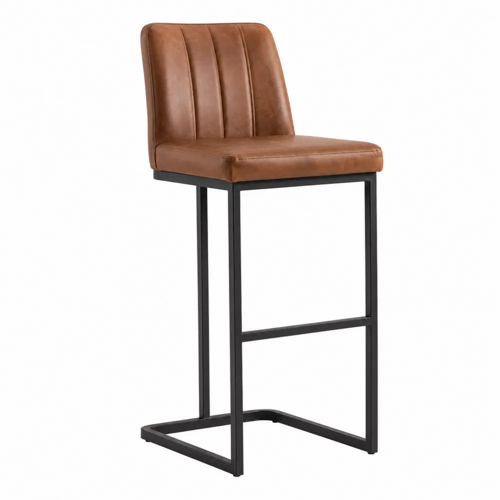 Taburete de bar de cuero sintético marrón y metal negro 105 cm