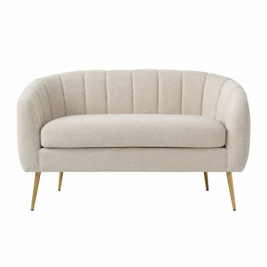 Sofá de 2 plazas de poliéster beige con patas metálicas doradas 150 cm