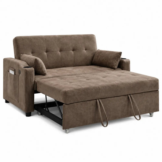 Sofá cama de microfibra marrón con almacenamiento 200x140 cm