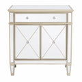 Aparador de MDF y espejo con cajón y puertas en plata 90x35x85 cm