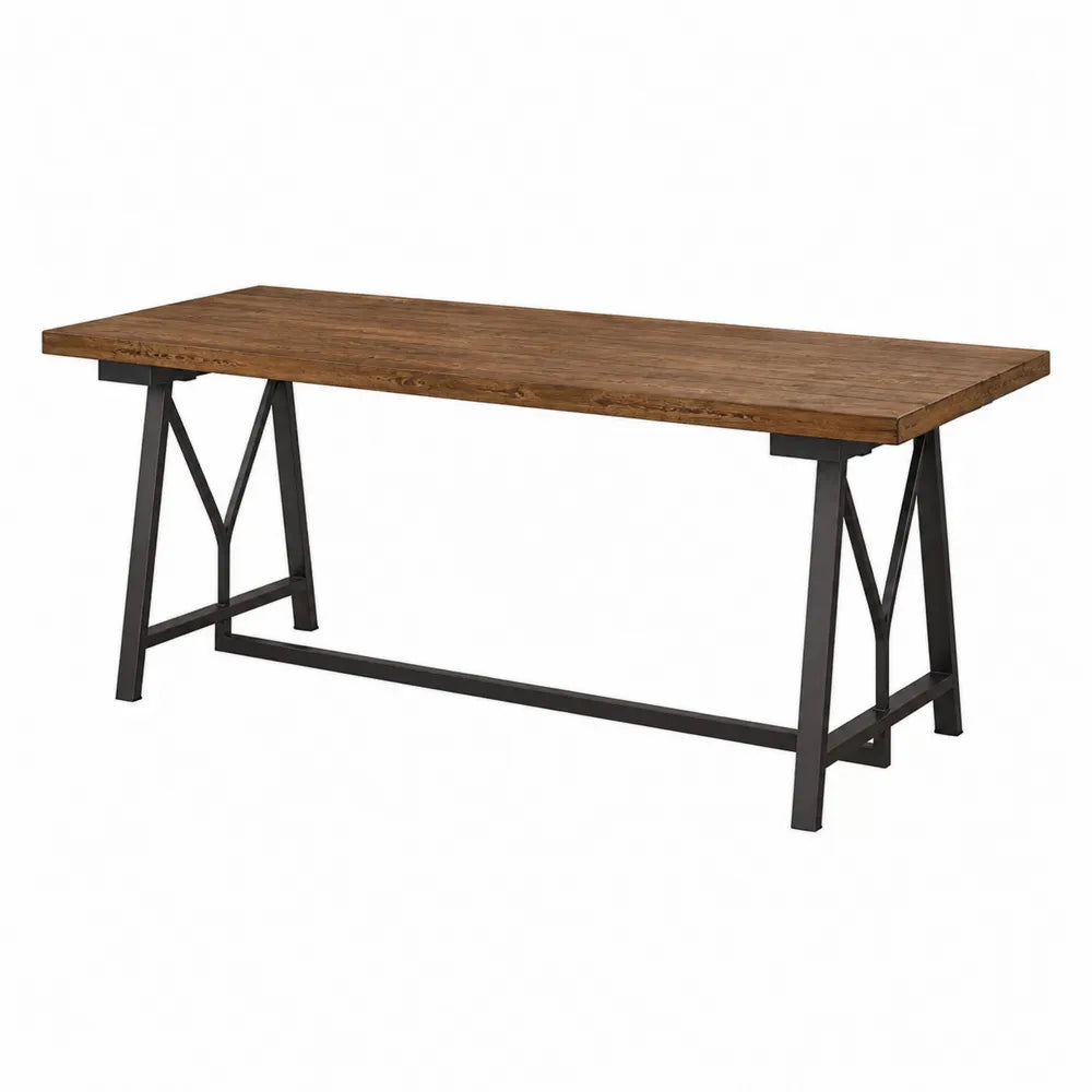 Mesa de madera maciza y metal marrón 180x90x76 cm