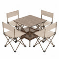 Juego de mesa y sillas plegables de acero y poliéster beige
