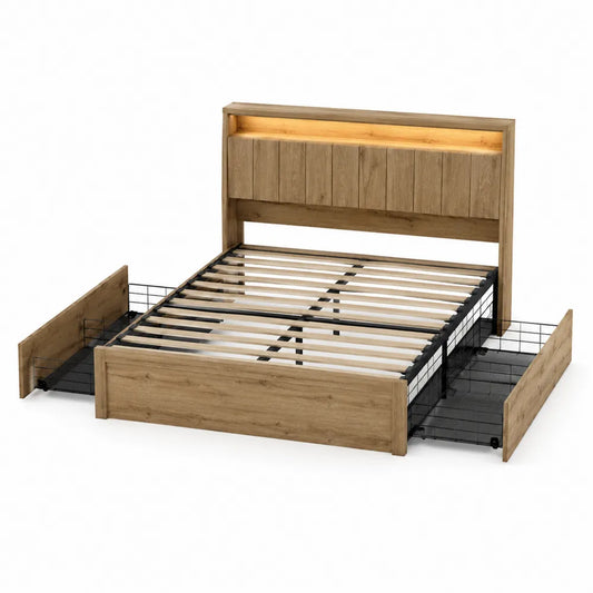Cama de madera con almacenaje e iluminación LED 200x160 cm