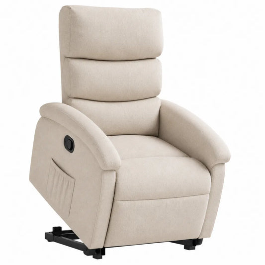 Sillón reclinable elevador de tela beige