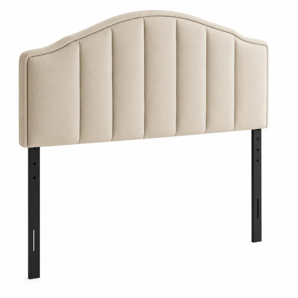Cabecero de madera contrachapada y poliéster beige con patas de metal 160x120 cm