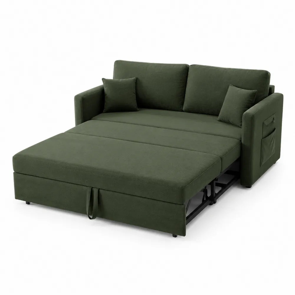 Sofá cama verde con tapicería de poliéster y estructura metálica, 190 cm
