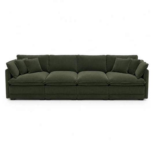 Sofá modular de pana verde oscuro 4 plazas con cojines