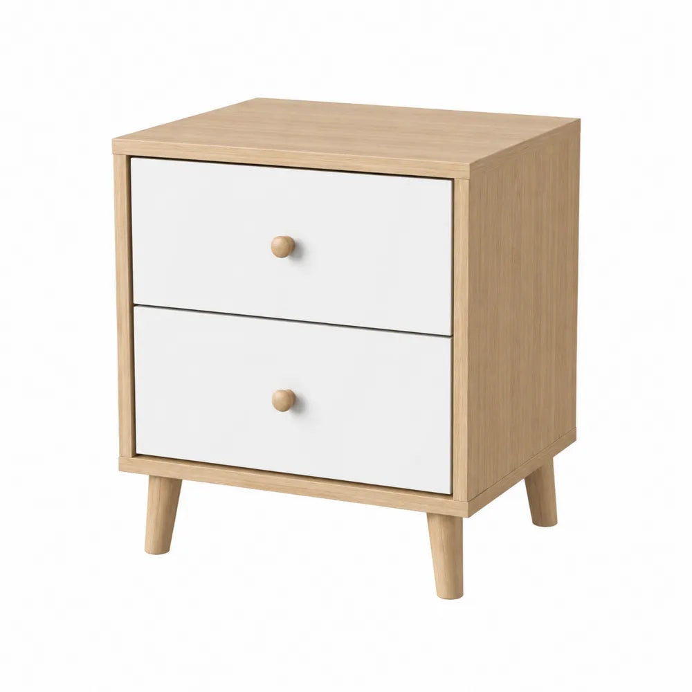 Mesita de noche de madera y MDF con 2 cajones