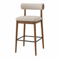 Taburete de bar de madera con asiento de tela beige