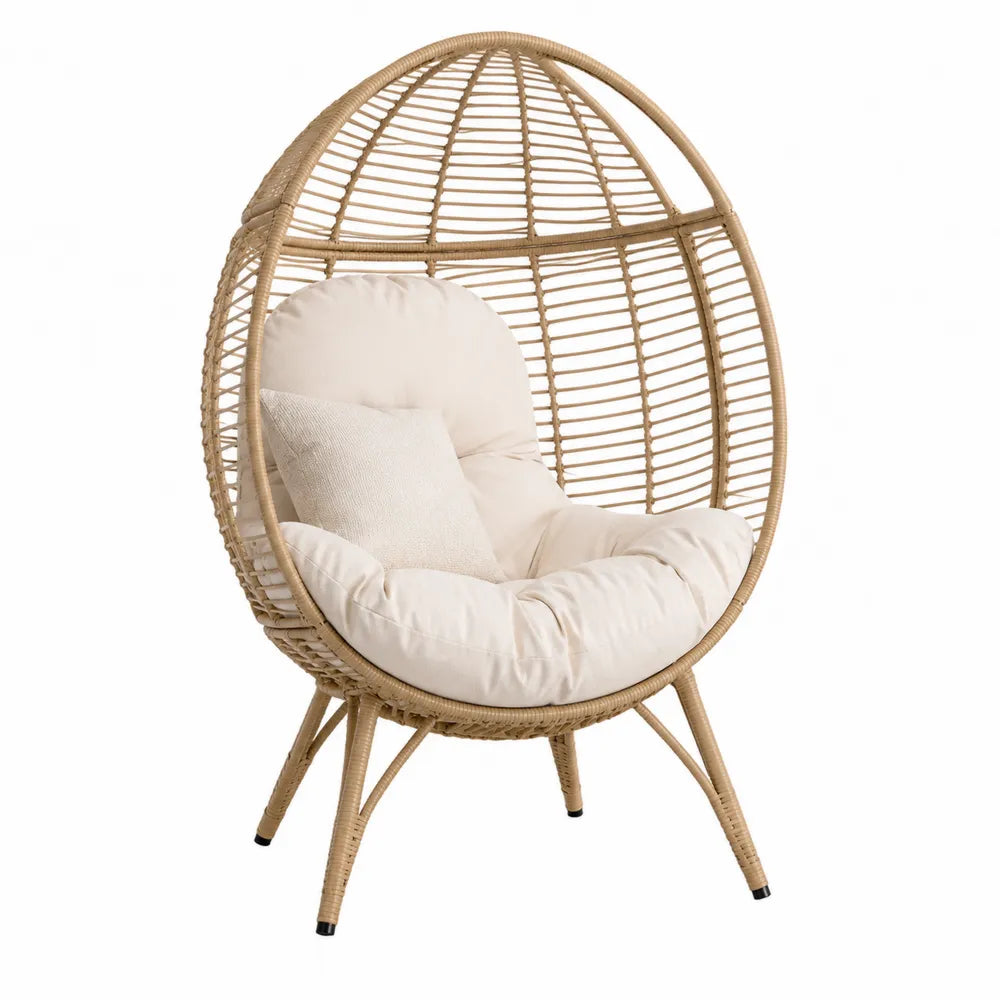 Silla de ratán sintético con cojín y estructura de acero, altura 150 cm