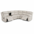 Sofá rinconero reclinable de tela beige con porta vasos