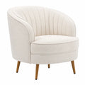 Sillón redondo en poliéster beige con patas de madera de haya