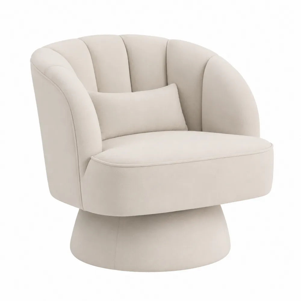 Butaca giratoria de tela beige con cojín
