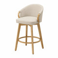 Silla giratoria de cuero sintético beige y madera de roble