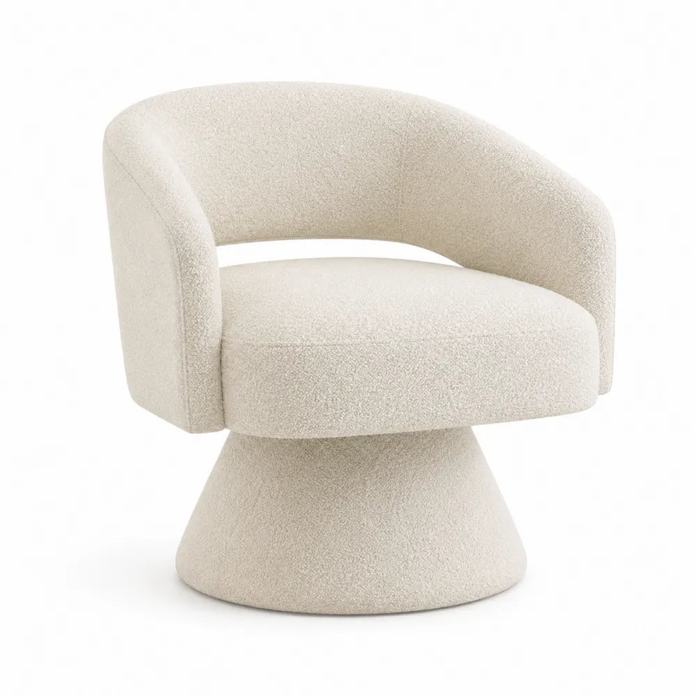 Silla giratoria de salón en tejido bouclé beige