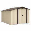 Cobertizo de metal beige y marrón con puerta deslizante 3x3m