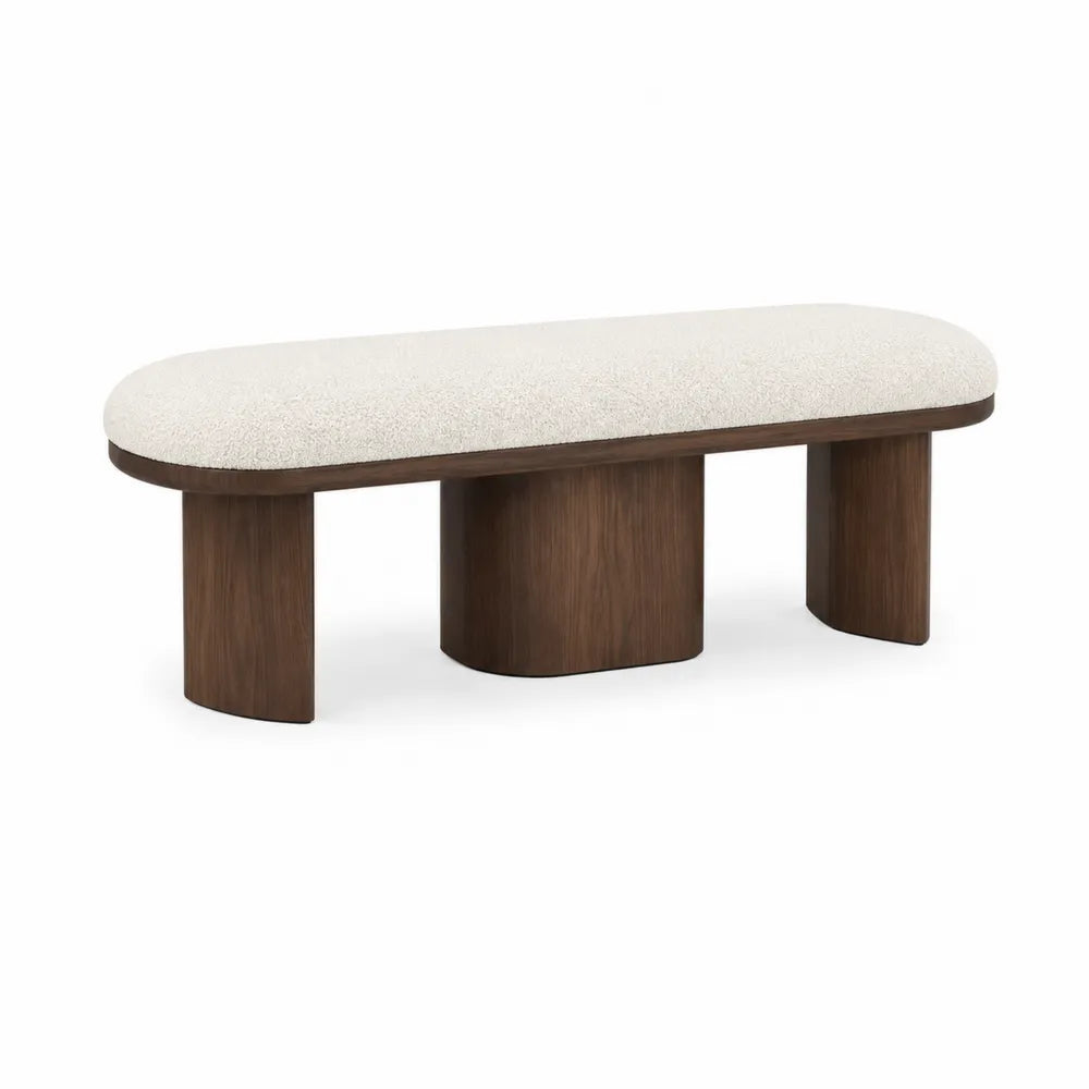 Banco de madera y tejido de poliéster blanco 130x40x45 cm