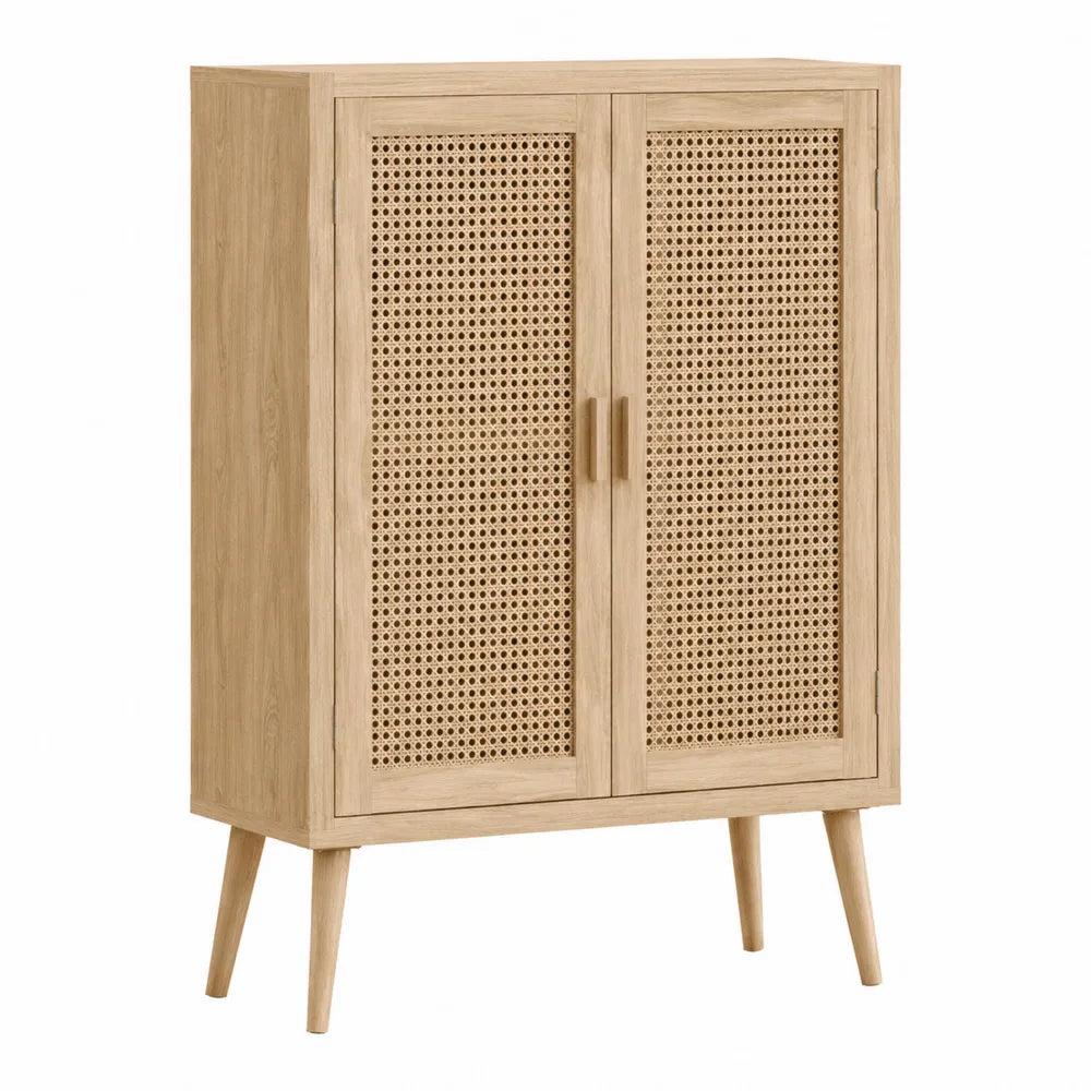 Aparador de madera con puertas de ratán