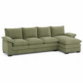 Sofá esquinero de pana verde con chaise longue