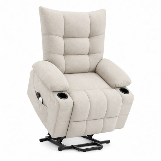 Sillón Reclinable de Tela Beige con Porta Vasos y Elevación 90x85x105 cm