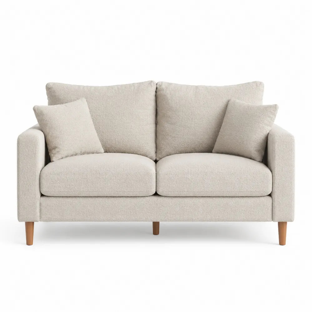 Sofá de dos plazas beige algodón poliéster patas madera 150 cm