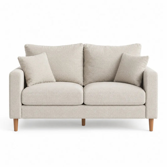 Sofá de dos plazas beige algodón poliéster patas madera 150 cm