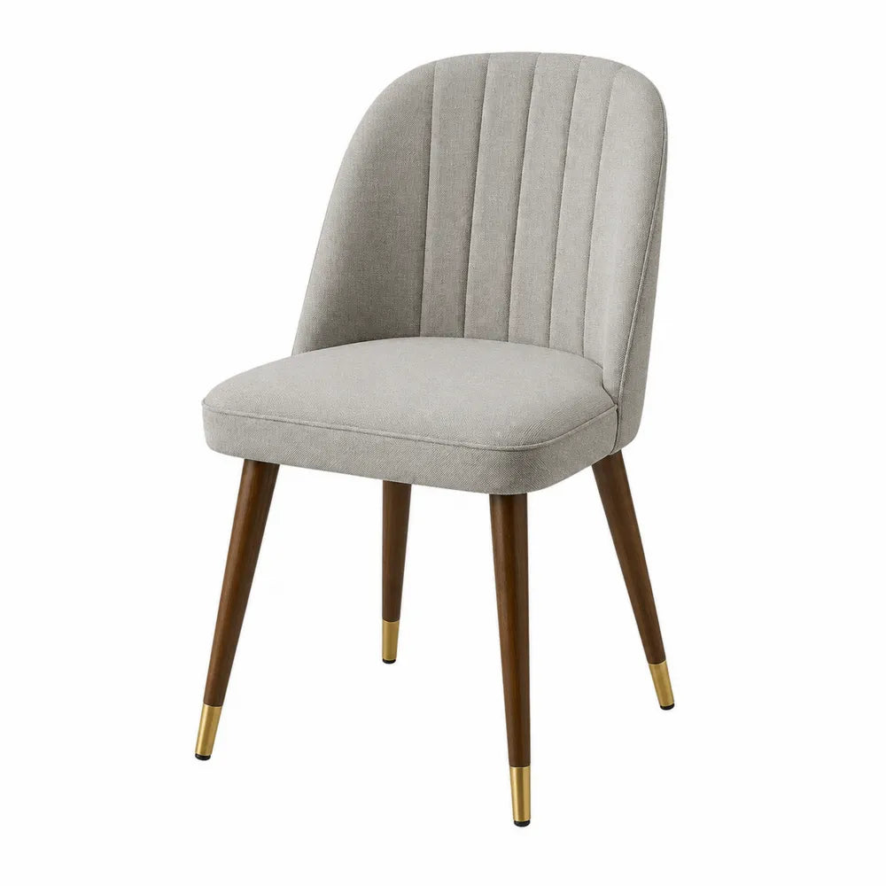 Silla de Comedor de Tela Gris Claro con Patas de Madera de Nogal