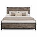 Cama doble de madera y metal marrón/negro 200x150 cm