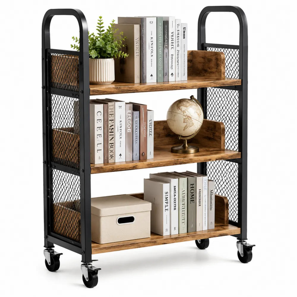Estantería de metal y madera con ruedas de 3 niveles 80x40x90cm