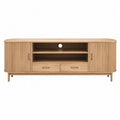Mueble de TV de madera de roble con puertas de tambor y cajones 180x40x60 cm