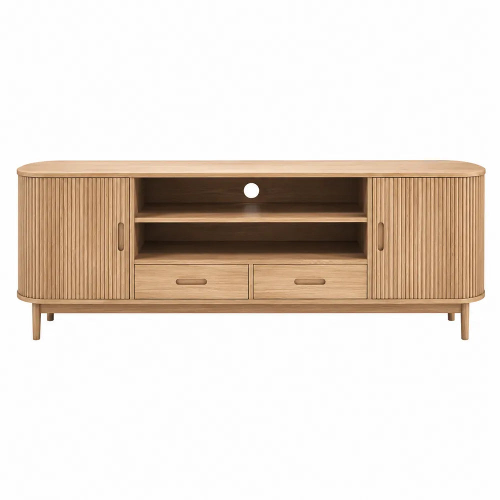 Mueble de TV de madera de roble con puertas de tambor y cajones 180x40x60 cm