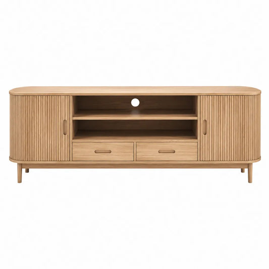 Mueble de TV de madera de roble con puertas de tambor y cajones 180x40x60 cm