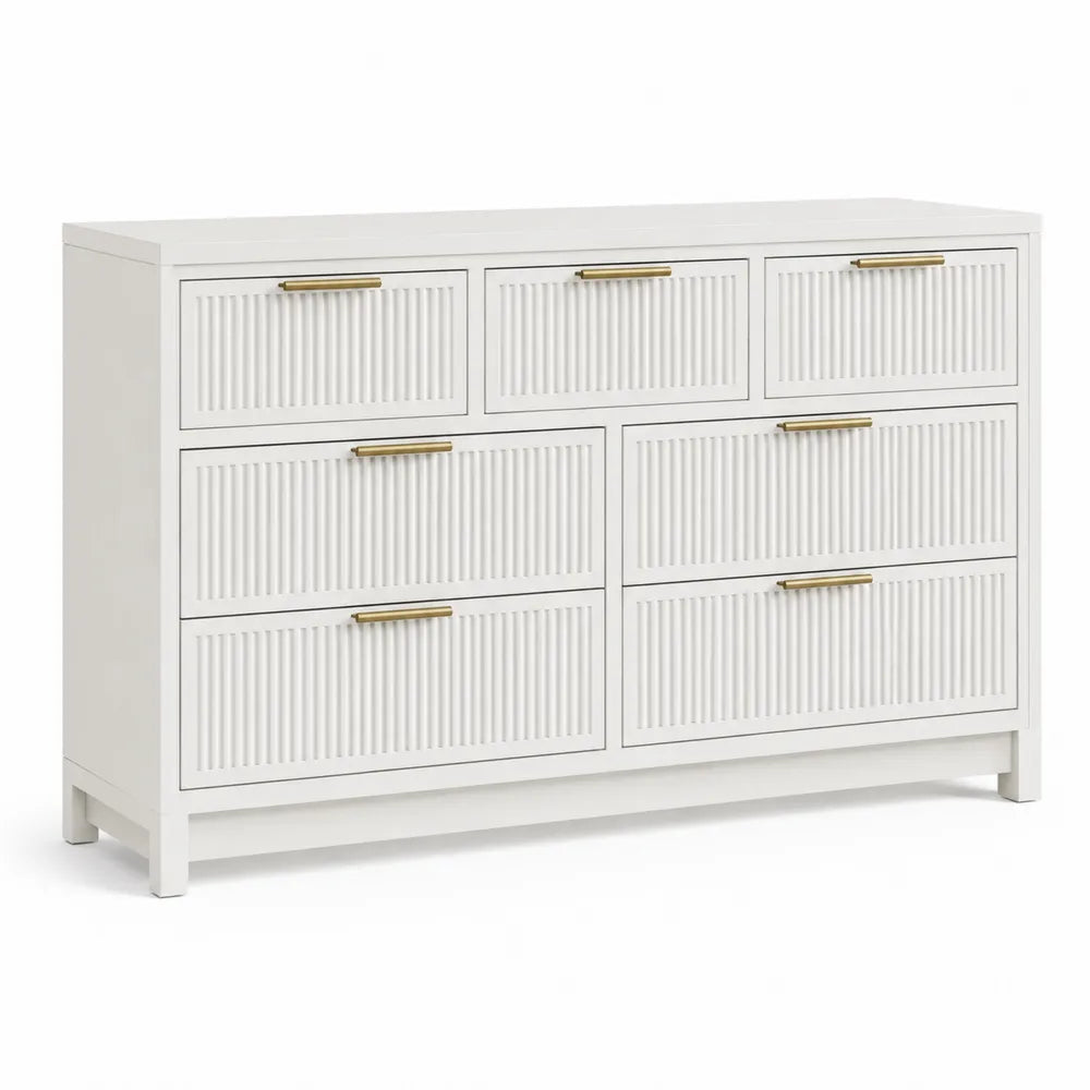 Cajonera de Madera MDF Blanco con Tiradores Dorados 140x45x80 cm
