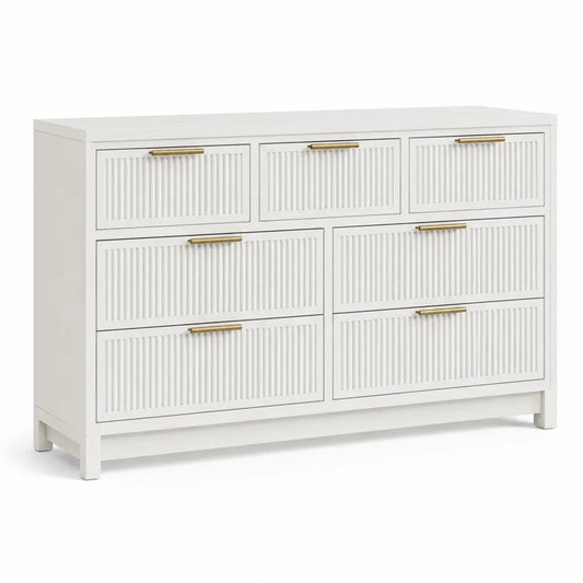 Cajonera de Madera MDF Blanco con Tiradores Dorados 140x45x80 cm