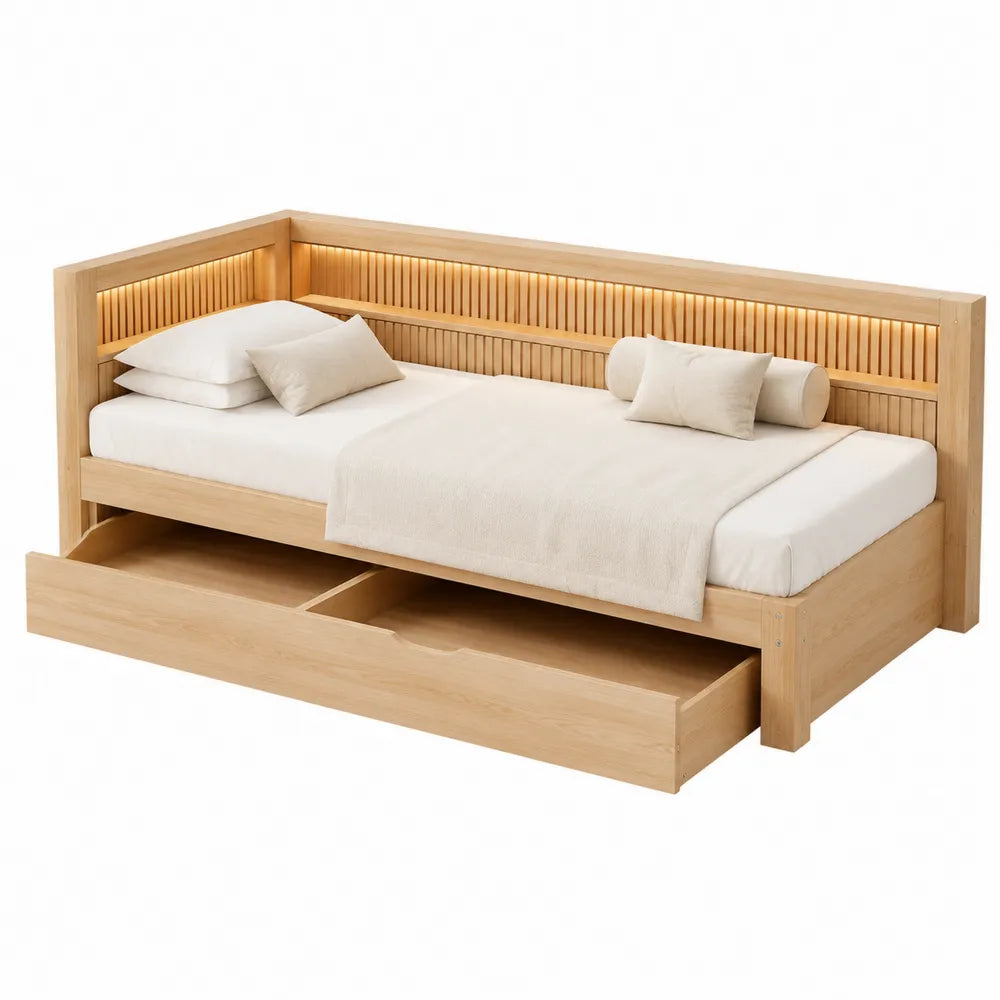 Cama nido de madera con cajones y luz LED integrada 200x90 cm