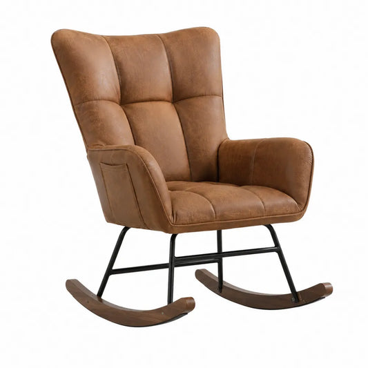 Silla mecedora de cuero sintético y metal marrón 90cm