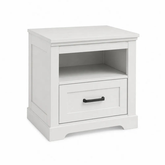 Mesita de noche de MDF blanca con cajón y estante 60 cm