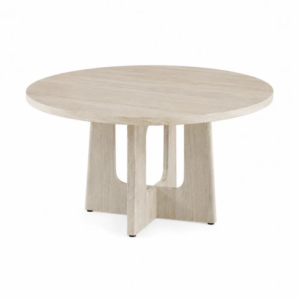 Mesa de comedor redonda de travertino beige 120 cm