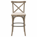 Taburete de madera y poliéster beige con respaldo cruzado