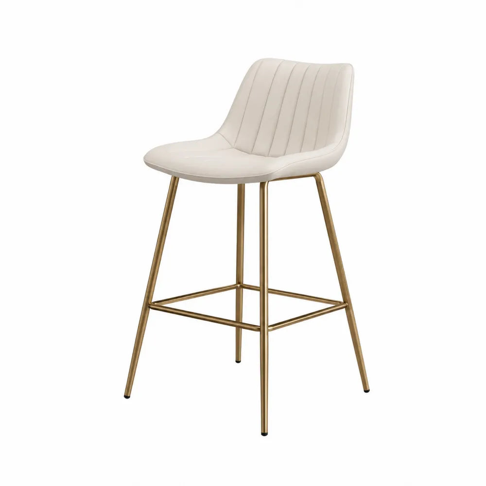 Taburete de cuero sintético blanco con patas de acero dorado
