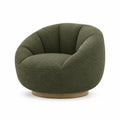 Sillón giratorio de madera y tejido bouclé verde oscuro